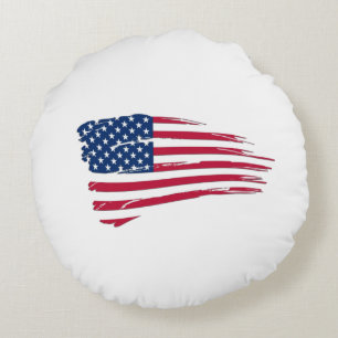 Tattered American Flag Round Pillow
