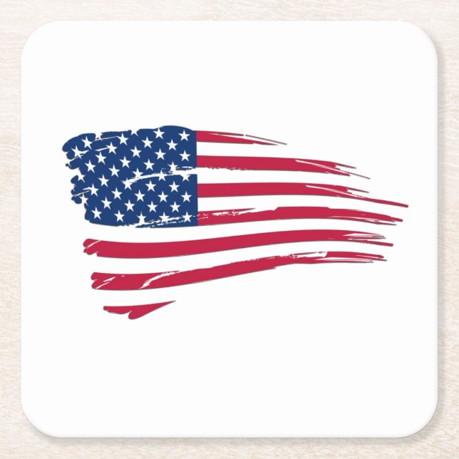 Tattered American Flag Square Paper Coaster (Front)