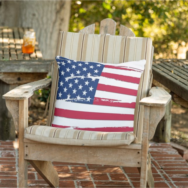 Tattered American Flag Throw Pillow (Chair)