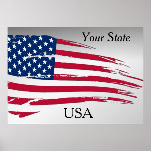 Tattered American Flag Your State USA Poster