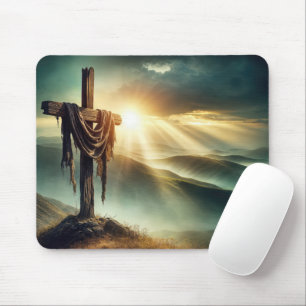 Tattered Cloth On a Rugged Cross Mouse Pad