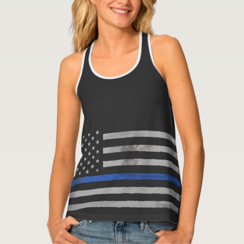 Tattered Distressed Thin Blue Line Flag T_Shirt