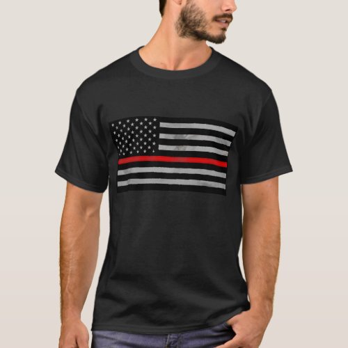 Tattered Distressed Thin Red Line Flag T_Shirt