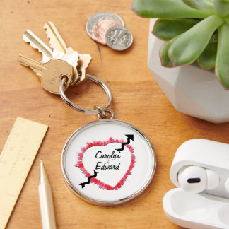 Tattered Edge Red Heart Outline Arrow Template Keychain