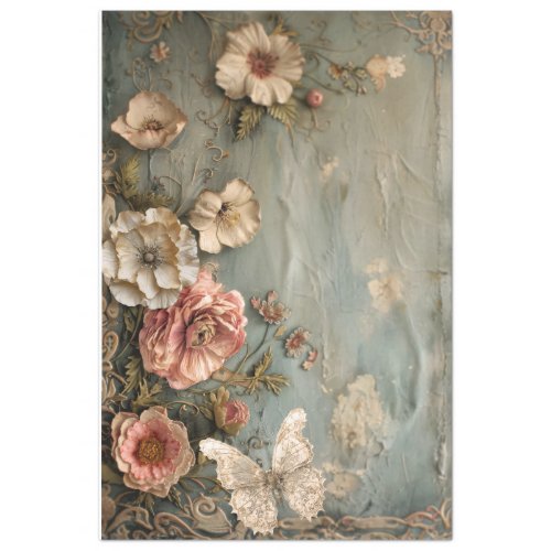 Tattered Floral Lace butterfly Dusty blue  Pink Tissue Paper