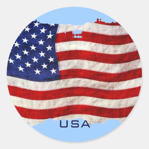 Tattered Grunge Patriotic USA Flag United States Classic Round Sticker