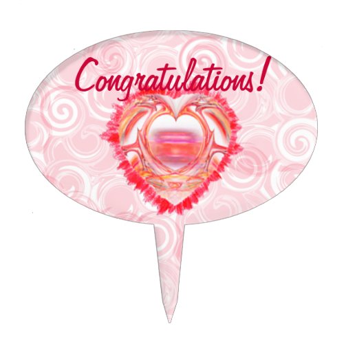 Tattered Heart Over Pink Spiral Background Cake Topper