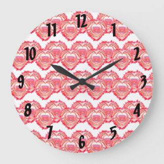 Tattered Hearts Multiplied Over White Large Clock
