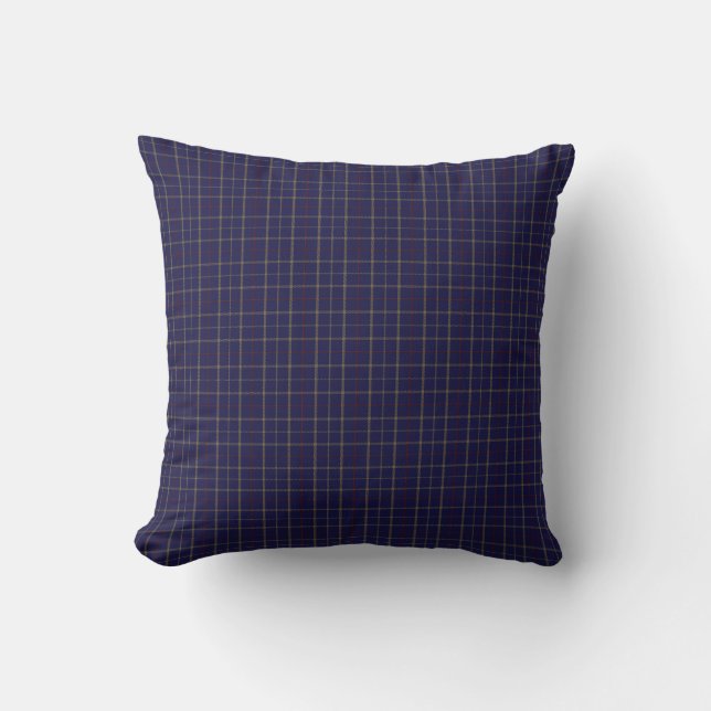 Tattersall Brooks Blue Gold Red Check Throw Pillow (Front)