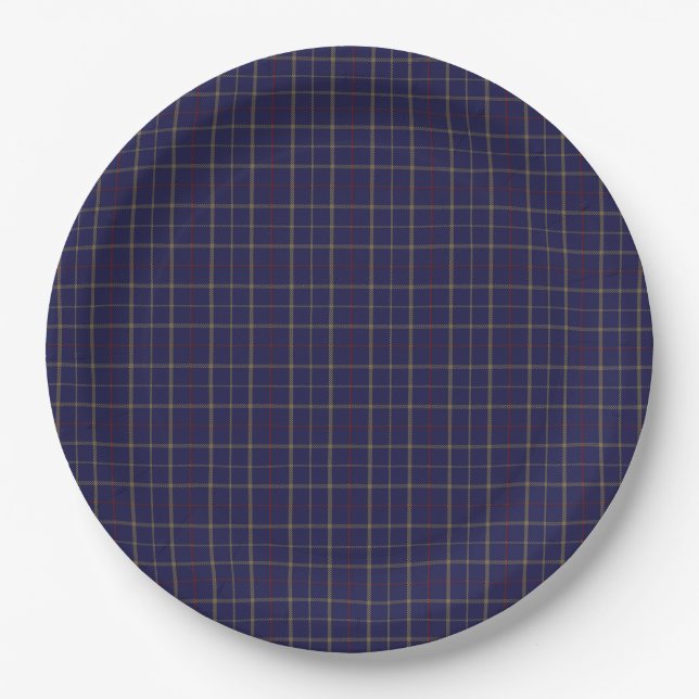 Tattersall Fashion Brooks Blue Gold Red Paper Plates (Front)