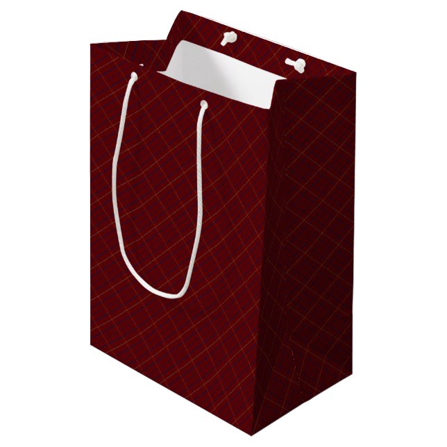 Tattersall Fashion Brooks Maroon Blue Gold Medium Gift Bag (Front Angled)