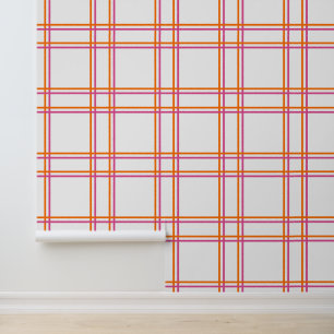 Tattersall in Orange Hot Pink - White Peel & Stick Wallpaper