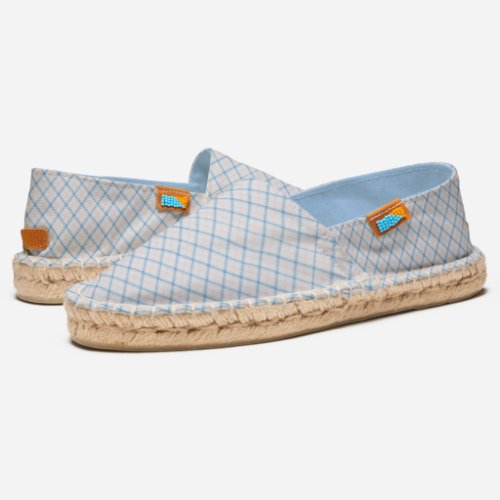 Tattersall Pattern Pink White Cerulean Plaid Check Espadrilles