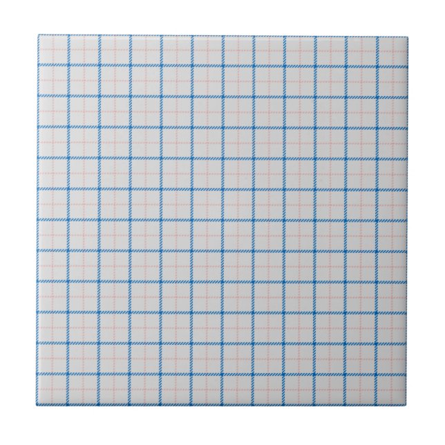 Tattersall Tartan Plaid Pattern Pink Blue Ceramic Tile (Front)