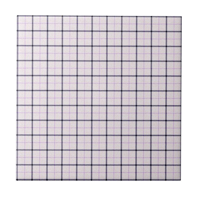 Tattersall Tartan Plaid Pattern Violet Blue Ceramic Tile (Front)