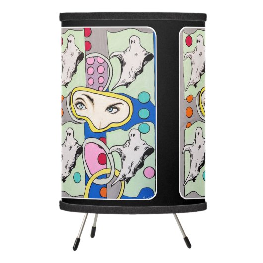 ‘Tattletales in the Spirit Box’ Painting on a Tripod Lamp (Left)