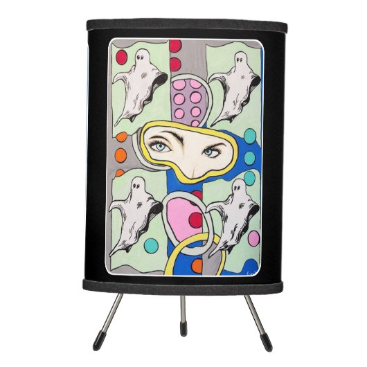 ‘Tattletales in the Spirit Box’ Painting on a  Tripod Lamp (Front)