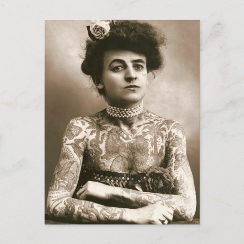 Tattoed With Pearls Victorian Circus Photo Postcard