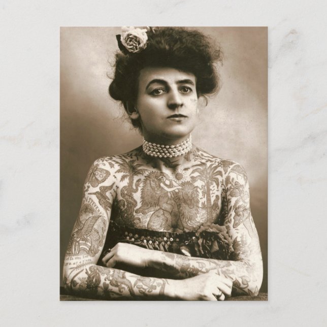 Tattoed With Pearls, Victorian Circus Photo Postcard (Front)