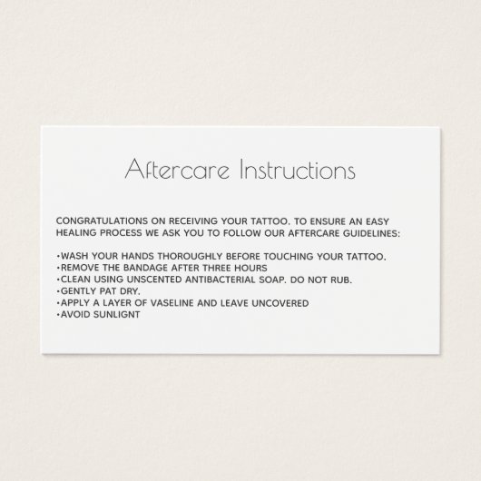 Tattoo Aftercare Advice Care with Logo (Front)