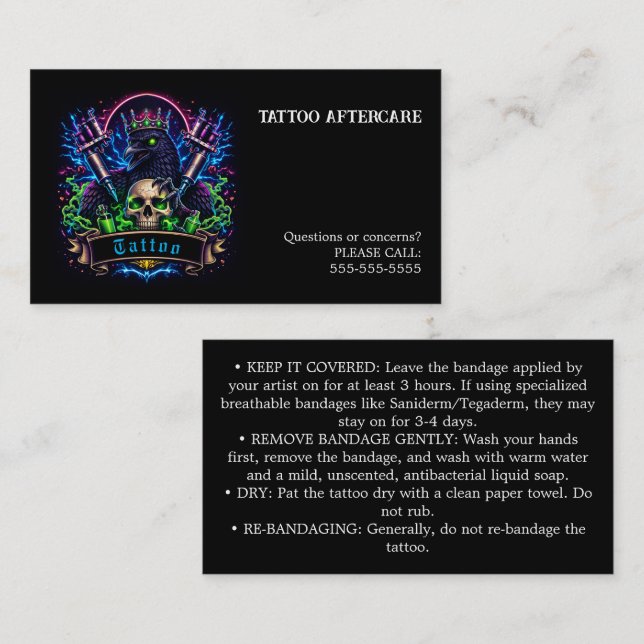 Tattoo Aftercare Instructions Business Card (Front/Back)
