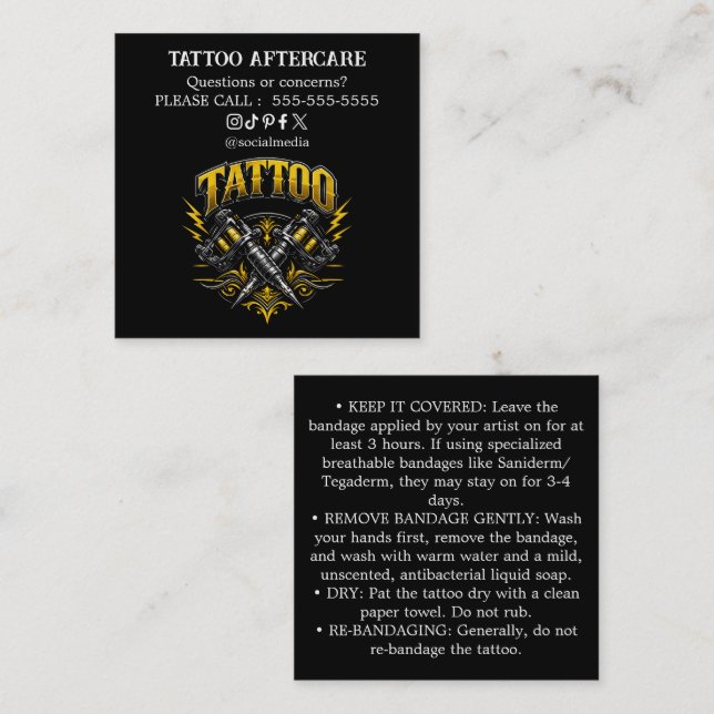 Tattoo Aftercare Instructions Business Card (Front/Back)
