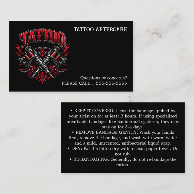 Tattoo Aftercare Instructions Business Card (Front/Back)