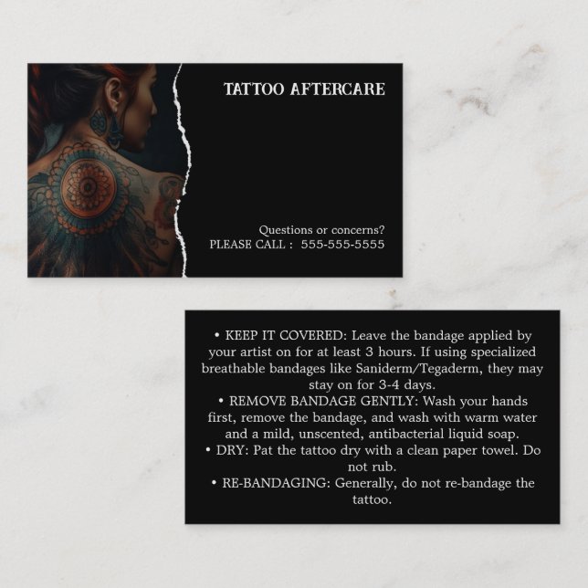 Tattoo Aftercare Instructions Business Card (Front/Back)