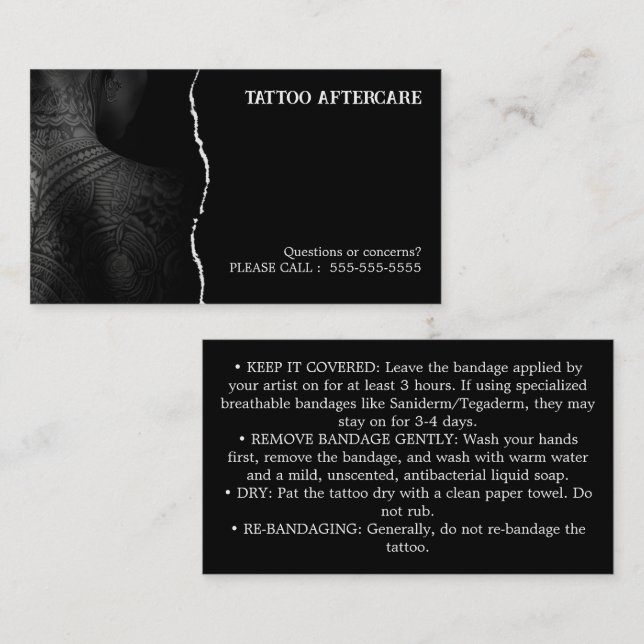 Tattoo Aftercare Instructions Business Card (Front/Back)