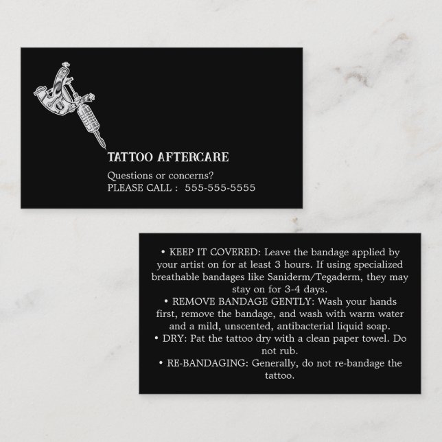 Tattoo Aftercare Instructions Business Card (Front/Back)