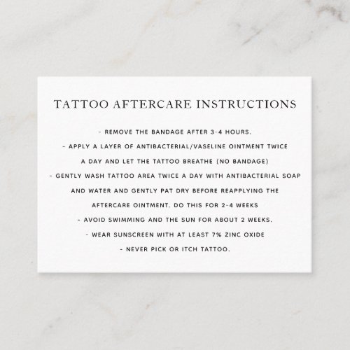 Tattoo Aftercare  Instructions Business Card