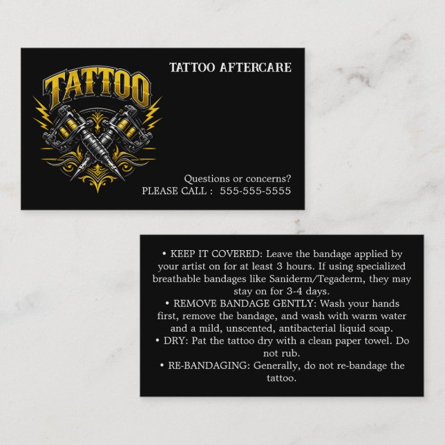 Tattoo Aftercare Instructions Business Card (Front/Back)