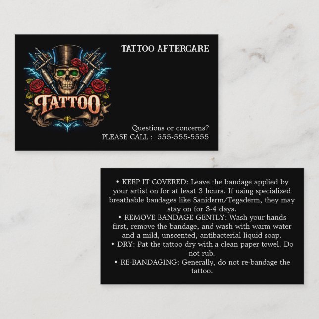 Tattoo Aftercare Instructions Business Card (Front/Back)