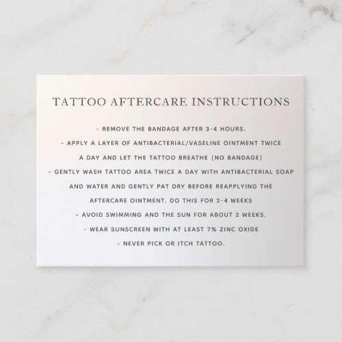 Tattoo Aftercare Instructions Silver Gradient  Business Card