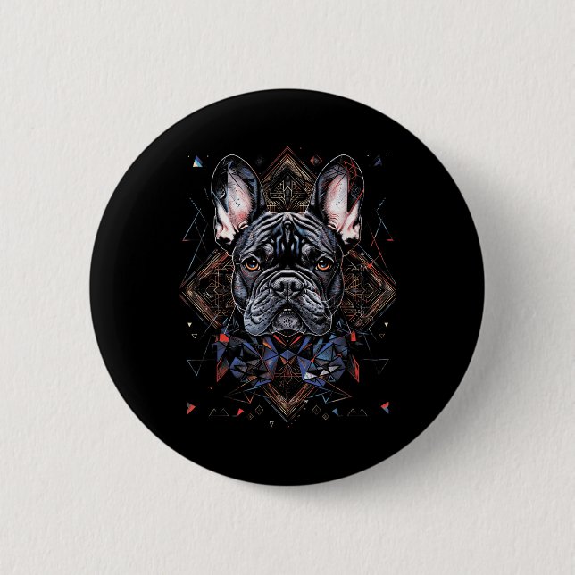 Tattoo Art French Bulldog Combined Geometric  Button (Front)