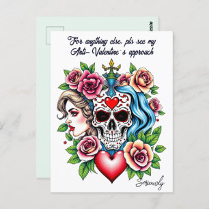 Tattoo art inspired unisex Anti-Valentine custom Postcard