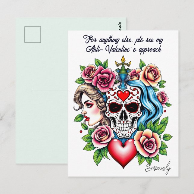 Tattoo art inspired unisex Anti-Valentine custom Postcard (Front/Back)