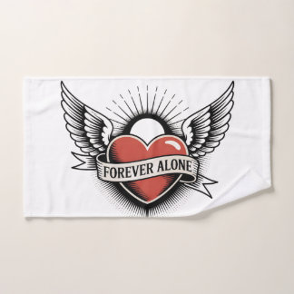 Tattoo Art: Winged Heart with "Forever Alone" Hand Towel