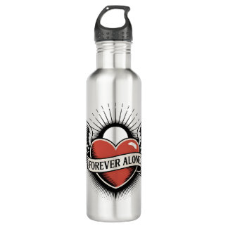 Tattoo Art: Winged Heart with "Forever Alone" Stainless Steel Water Bottle