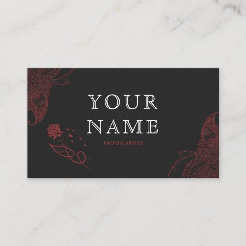 Tattoo Artist Black Red Typography Sketching Rose Business Card