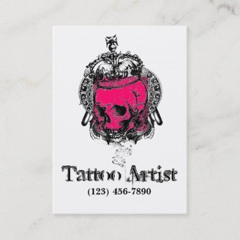 Tattoo Artist Business Cards Skull Crown Pink by CoutureBusiness at Zazzle