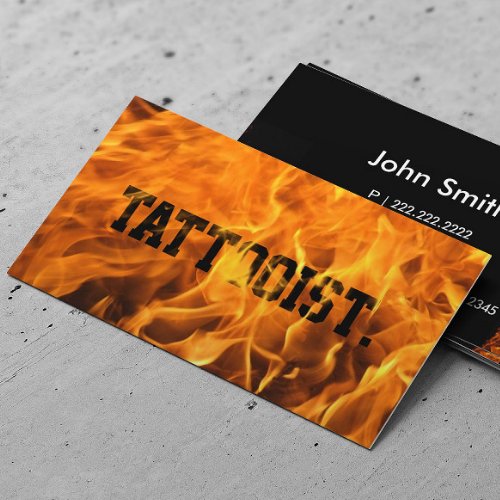 Tattoo Artist Creative Flaming Fire Typography Business Card