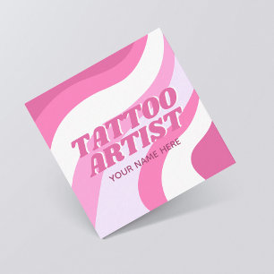 Tattoo Artist Cute Pink & White Funky Colorful Square Business Card