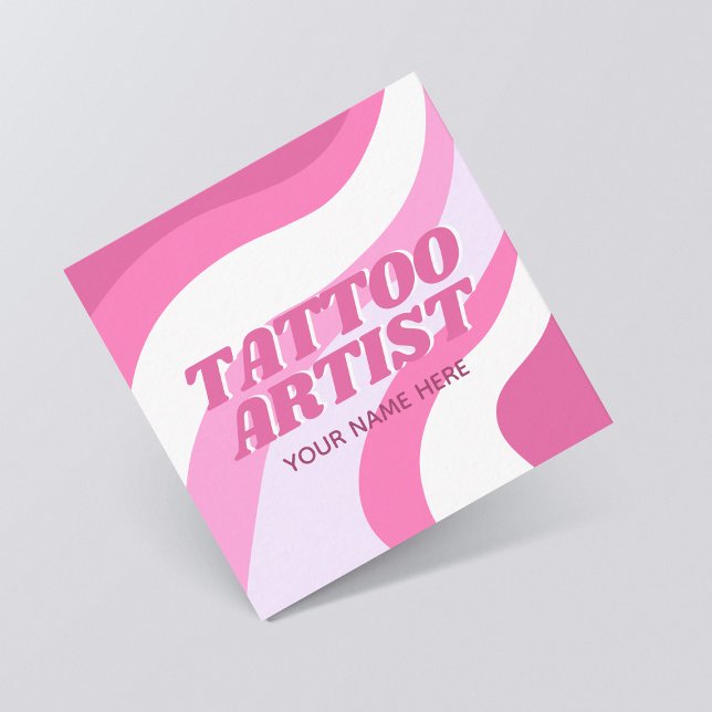 Tattoo Artist Cute Pink & White Funky Colorful Square Business Card (Creator Uploaded)