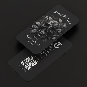 Tattoo Artist Dark Grey Skull Floral Modern Business Card