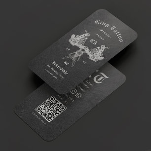 Tattoo Artist Faux Leather Dark Grey Modern Business Card