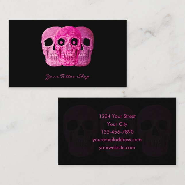 Tattoo Artist Gothic Pink Black Skull Business Card (Front/Back)