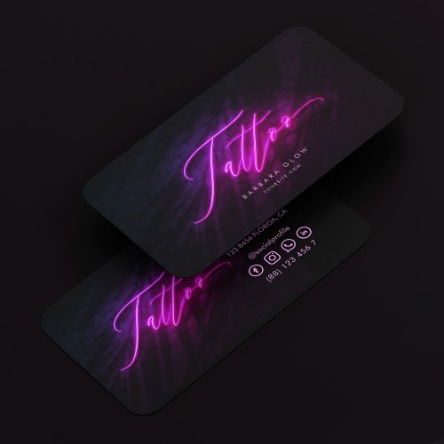 Tattoo Artist Modern Tattooist Neon Purple Script Business Card