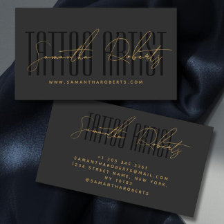 Tattoo artist modern typography script gray black business card
