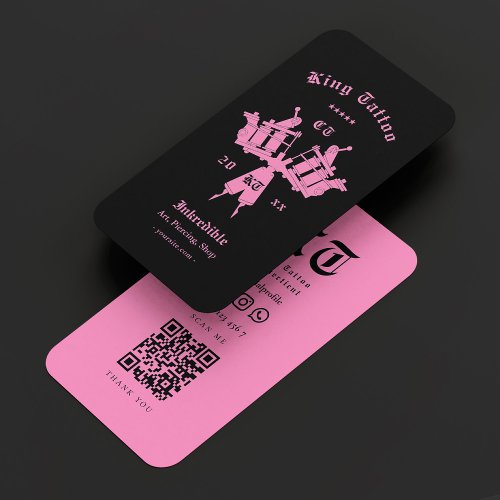 Tattoo Artist Monogram Black Pink Modern  Business Card